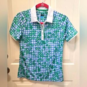 Pro Tour Green, White and Blue Checkered Women Cool Play Polo Shirt -NWOT